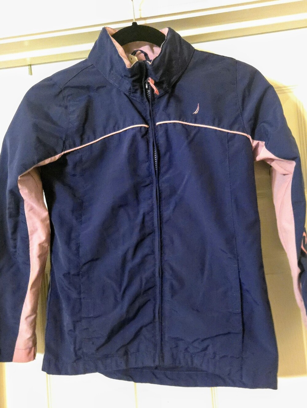 Nautica girls' navy blue and pink colorblock outdoor jacket